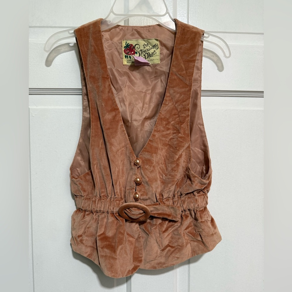 Girls Vintage The Strawberry Plant Brown Vest Size 3T-4T Velveteen